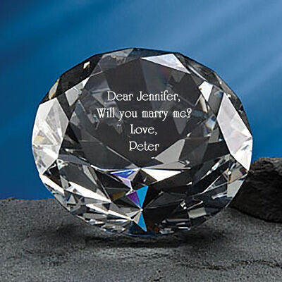 Deep Etched Personalized Crystal Diamond Paperweight